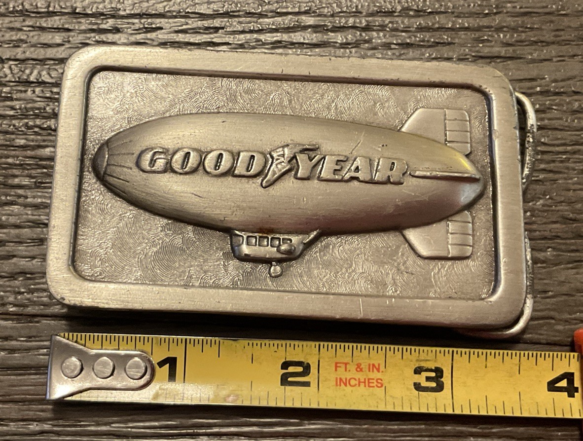 VINTAGE, 1974 THE GOODYEAR TIRE & RUBBER CO. Blimp G-96, PEWTER BELT BUCKLE