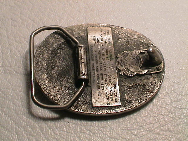 ZEBCO 40 YEAR ANNIVERSARY 1949-1989 3D L.M. BASS FISHING LOOK METAL BELT BUCKLE!