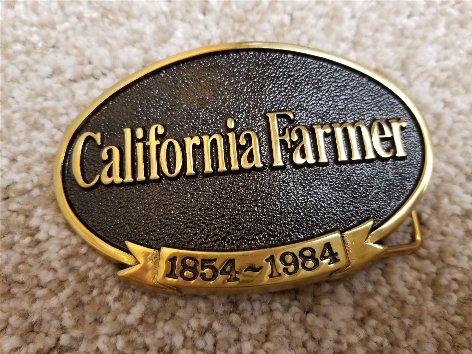 Vintage California Farmer Magazine Belt Buckle 130th Aniversary 1984 Brass Jadco