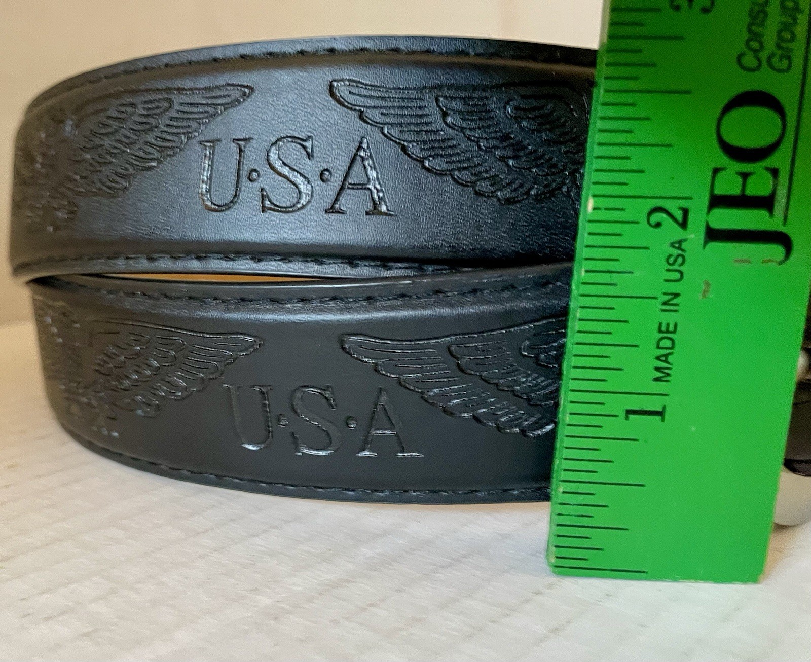 USA Eagle Black Leather Belt Mens XL 42-44 Stamped U.S.A. w Eagles Matte Buckle