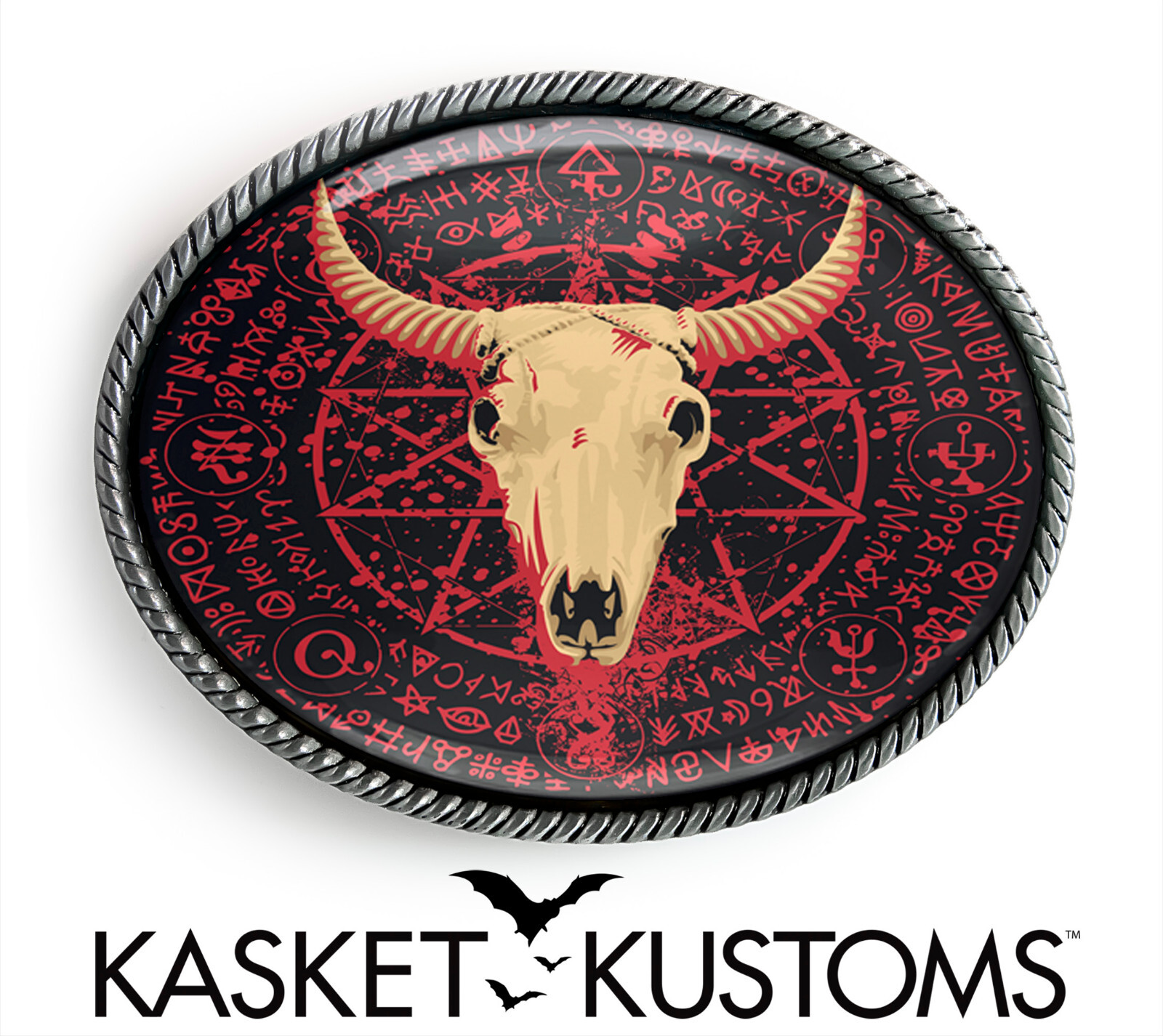Horned Skull Belt Buckle – Satanic Gothic Occult Pentagram Artisan Buckle – 818