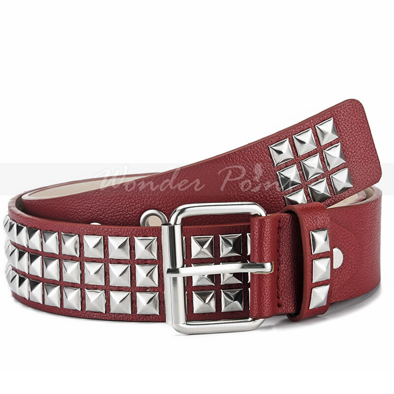 Snap On Punk Rock Star Pyramid Studded Checker Board Leather Belt