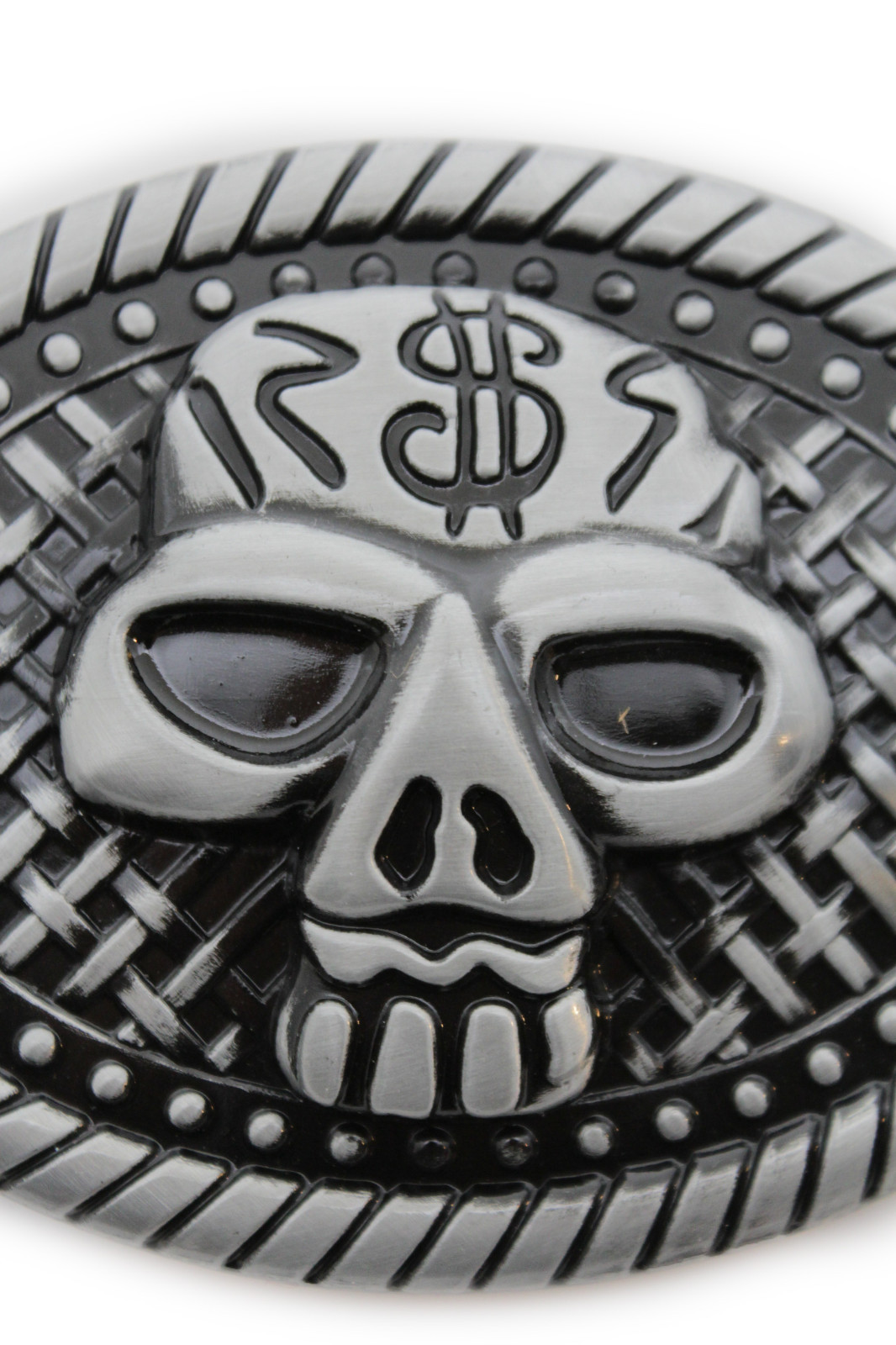 Men / Women Fashion Belt Buckle Silver Metal Skull Skeleton Oval Big Size Gothic