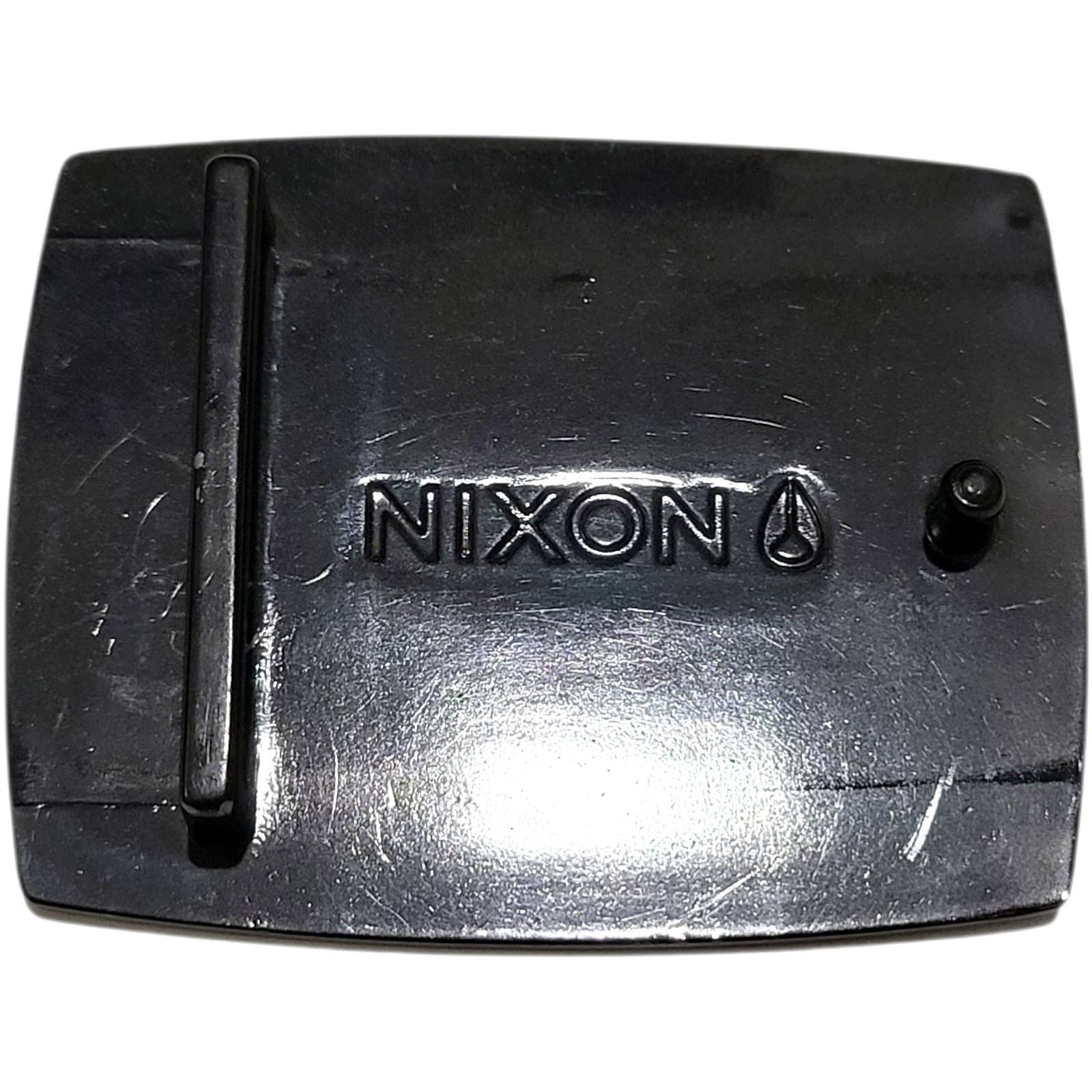 NIXON Mens Metal Faux Dark Wood Grain Black Logo Belt Buckle size Medium RARE!!