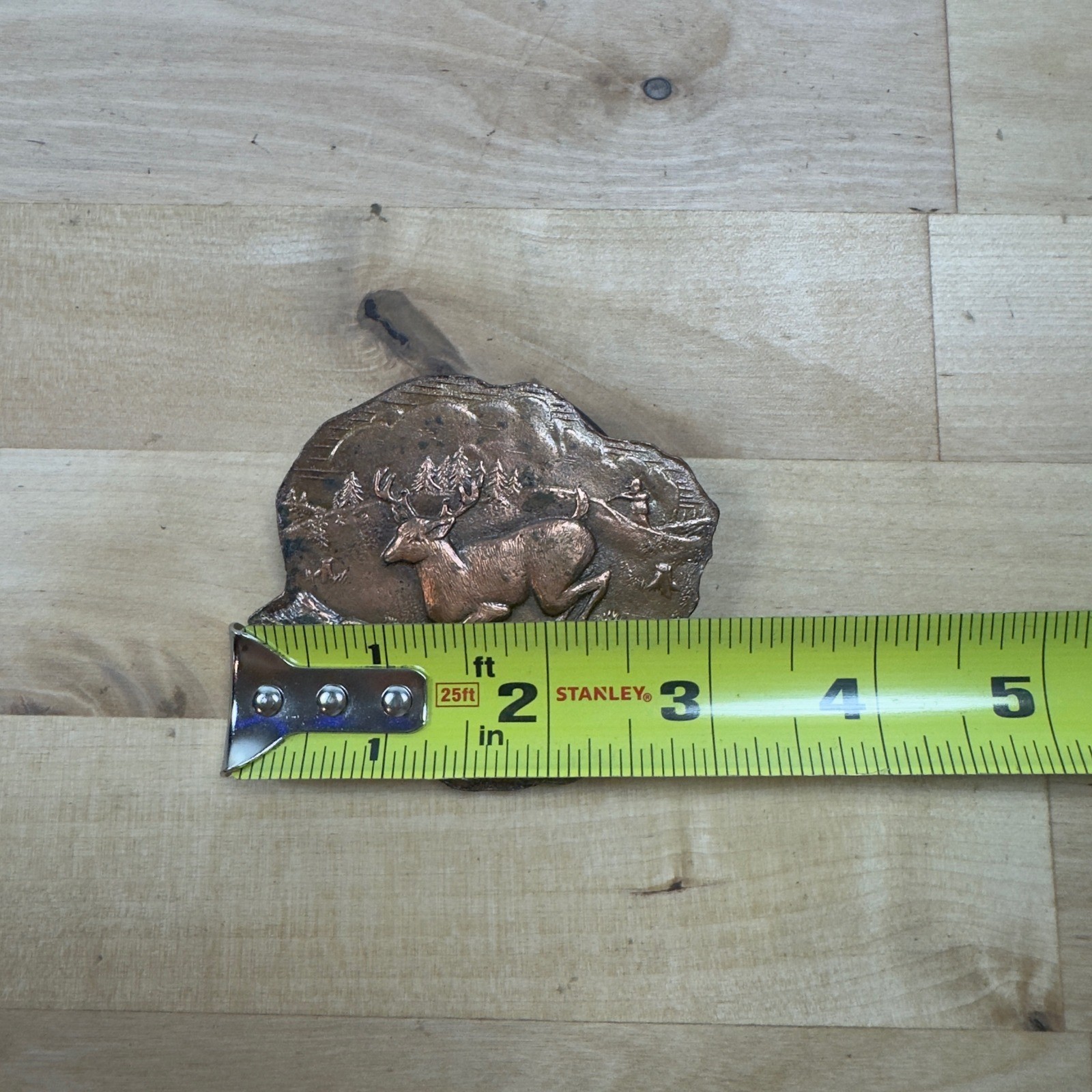 Vintage Copper Tone Deer Hunting Belt Buckle Wildlife Buck Hunter Relief Patina