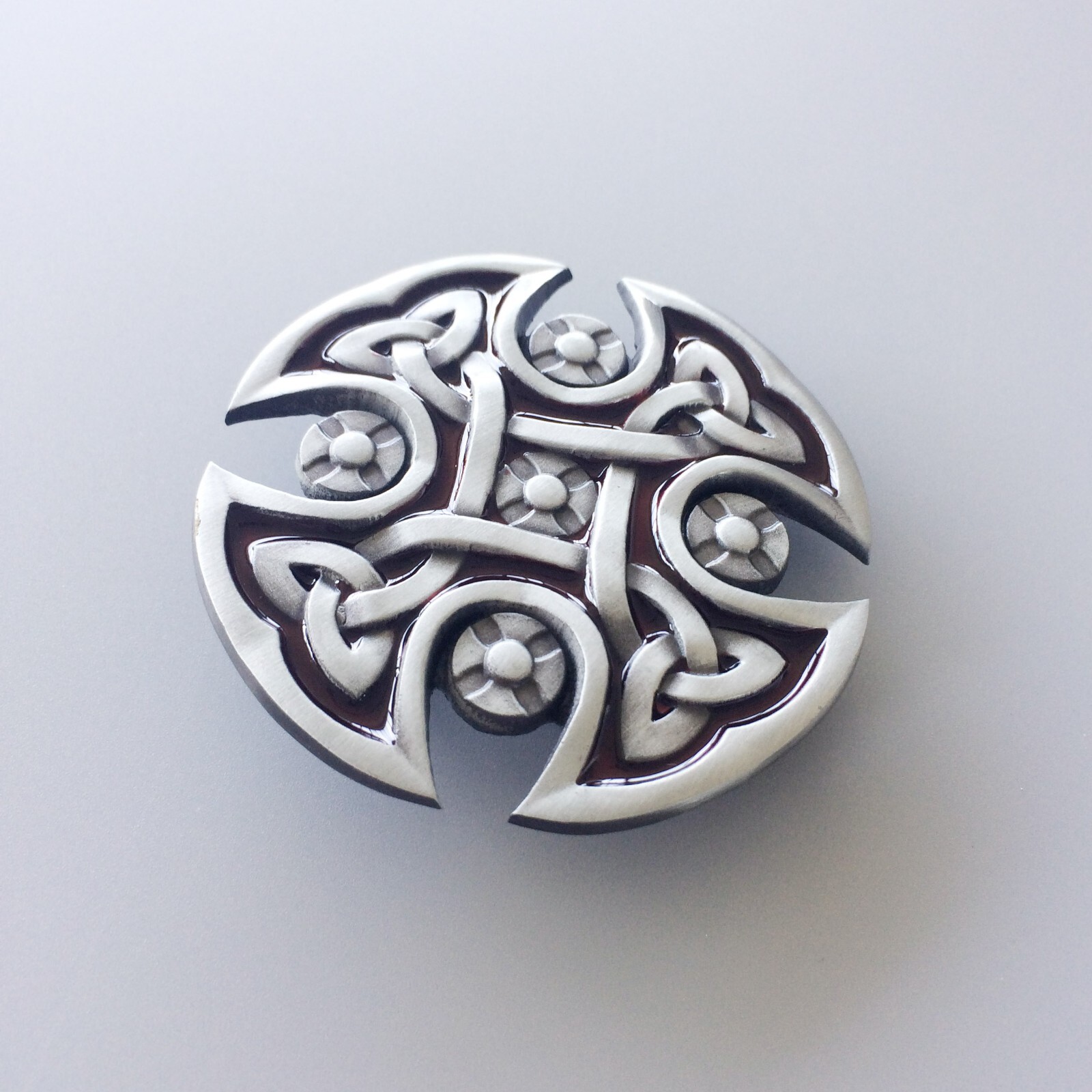 Antique Silver Red Enamel Celtic Knot Cross Vintage Belt Buckle