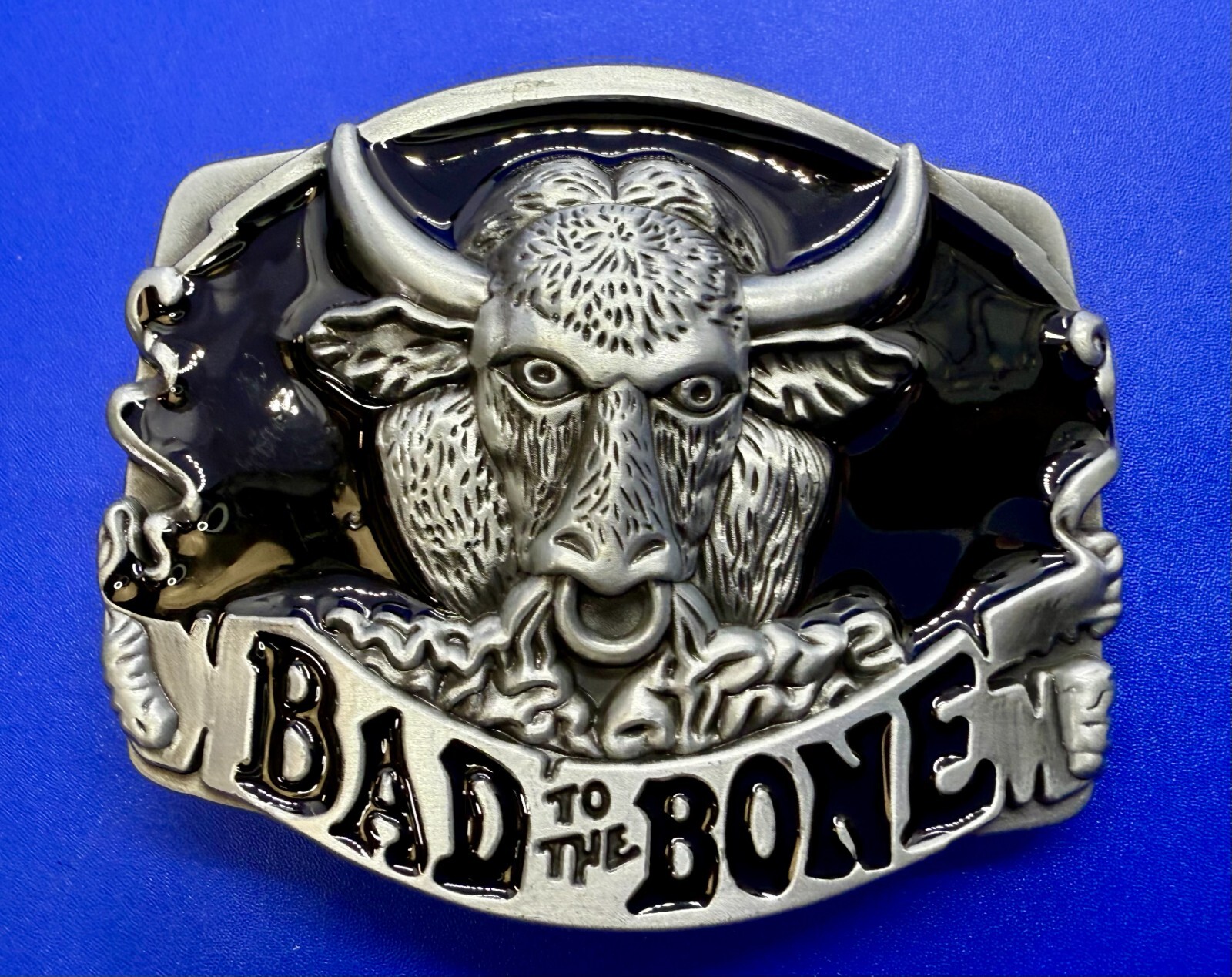 Bad to the Bone Longhorn Cow Bull Head Steer Western Cowboys Devil Belt Buckle