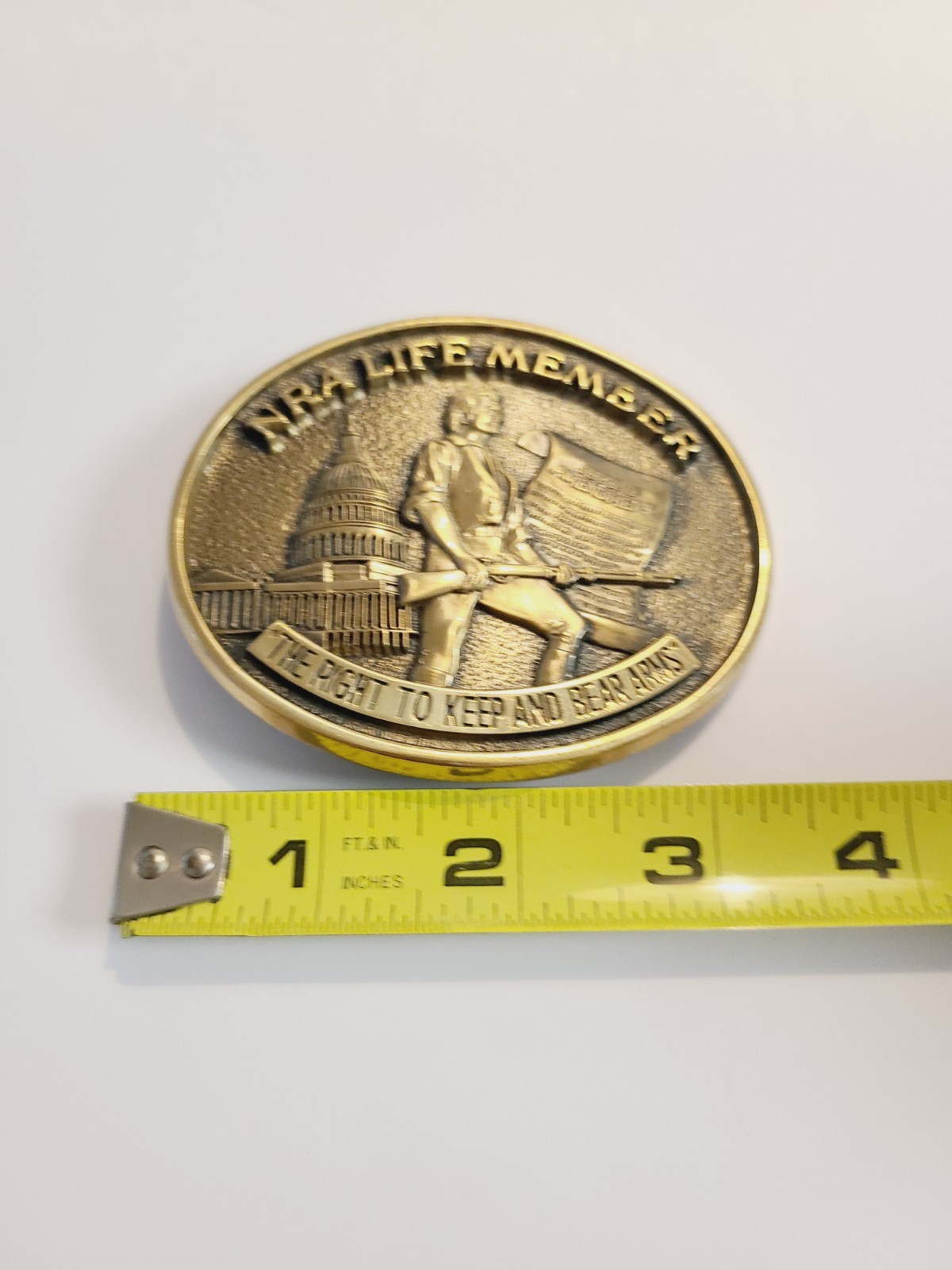 NRA LIFE MEMBER Oval Solid Brass « Right To Keep and Bear Arms » Belt Buckle