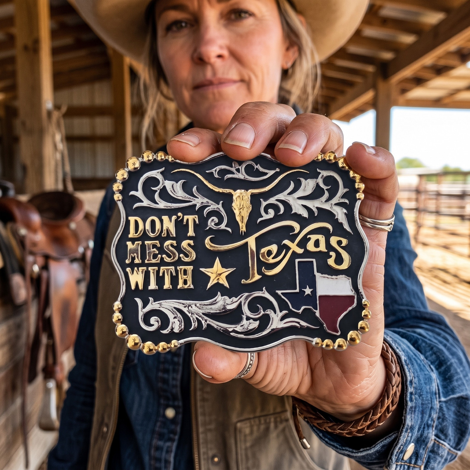 Western Edge Don’t Mess With Texas Longhorn Belt Buckle TBB4604 3.5”