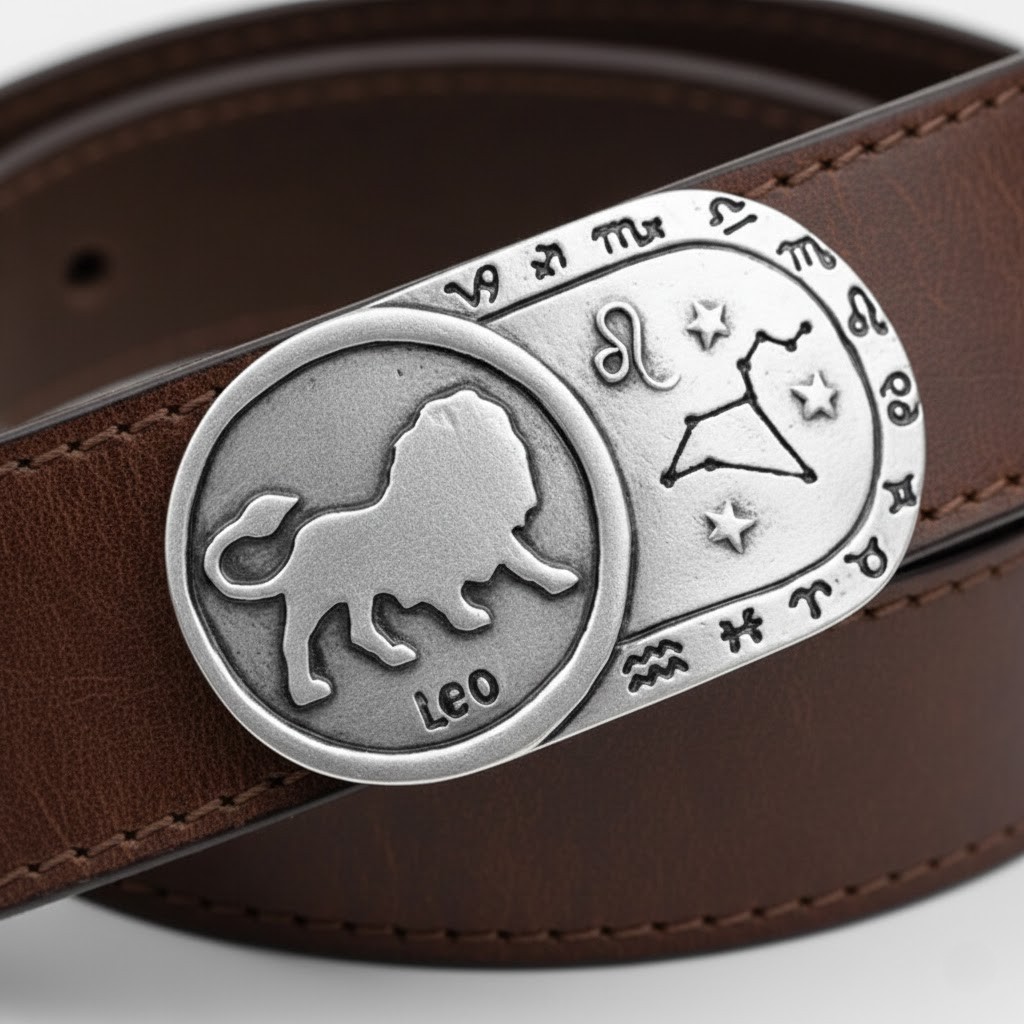 Aquarius Zodiac Belt Buckle Antique Silver Rectangle Modern Style