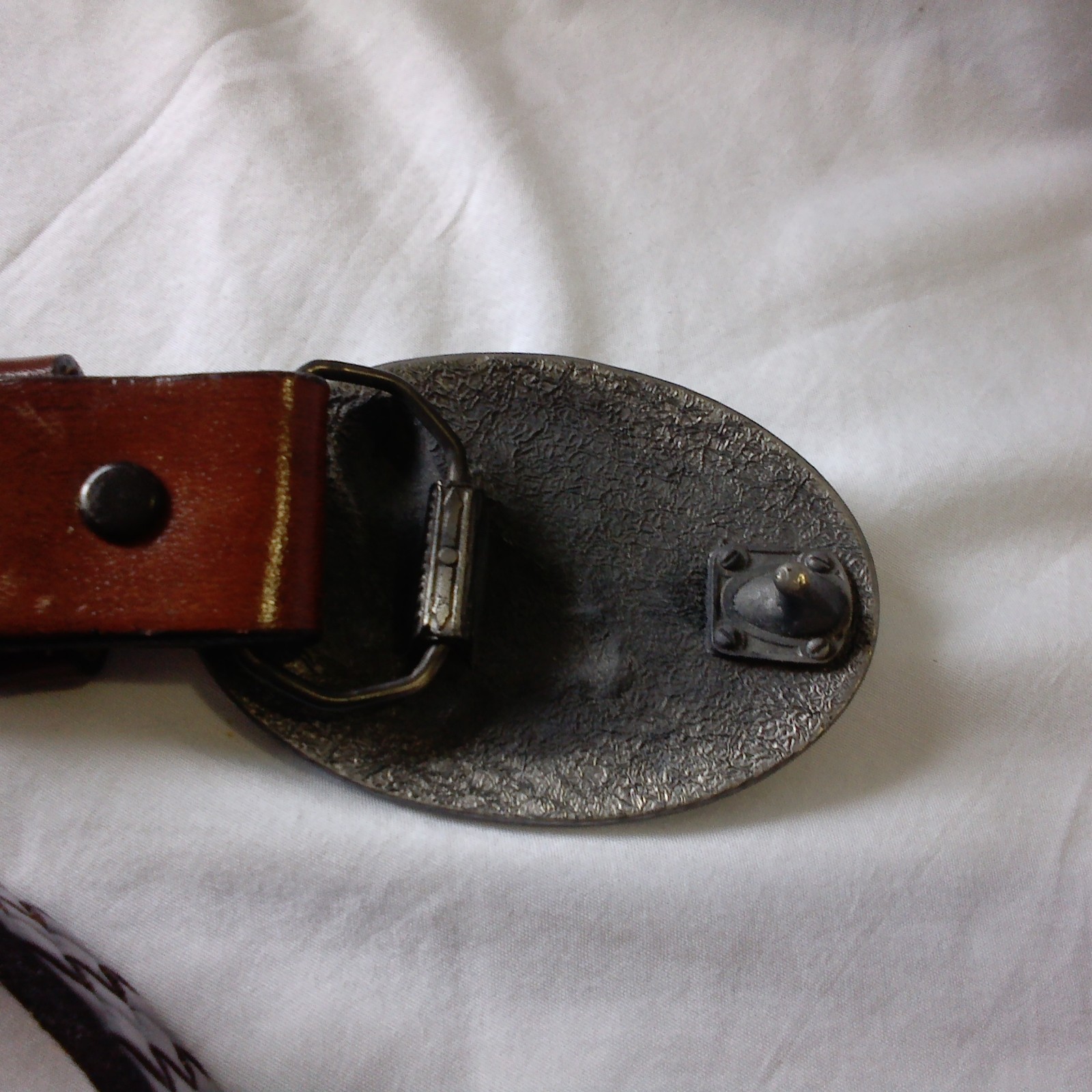 Vtg Winston Buckle W/Hand Stained Bridle Leather Belt 32/34 3D Flying Eagle…