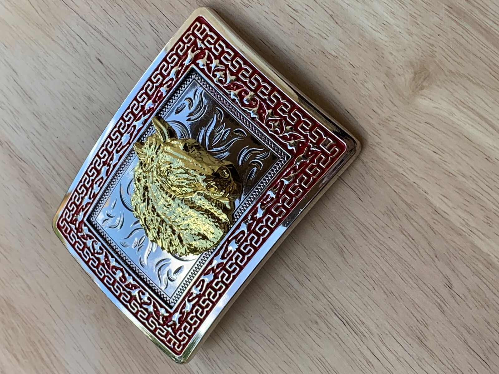 Western Buckle Gold Silver Red Horse Head Cowboy Buckle 2 » Hebilla Vaquero