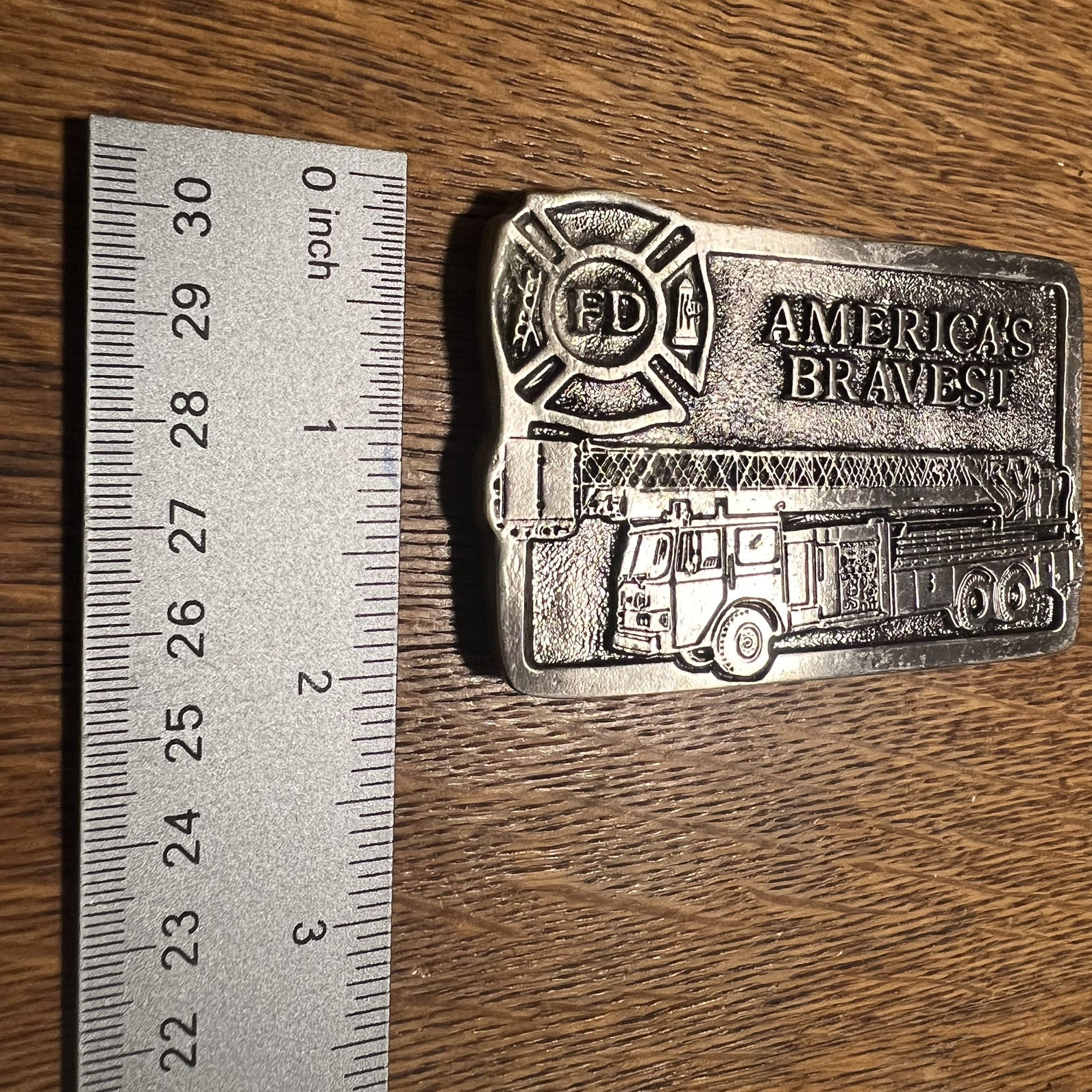 Missing Pin AMERICA&rsquo;S BRAVEST FIRETRUCK LADDER TRUCK Lot of 2 BELTBUCKLE B29
