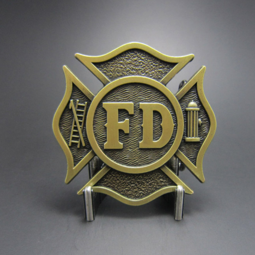 Western Men Zinc alloy Leather Belt Buckle Firefighter Dept Hero shape Pattern