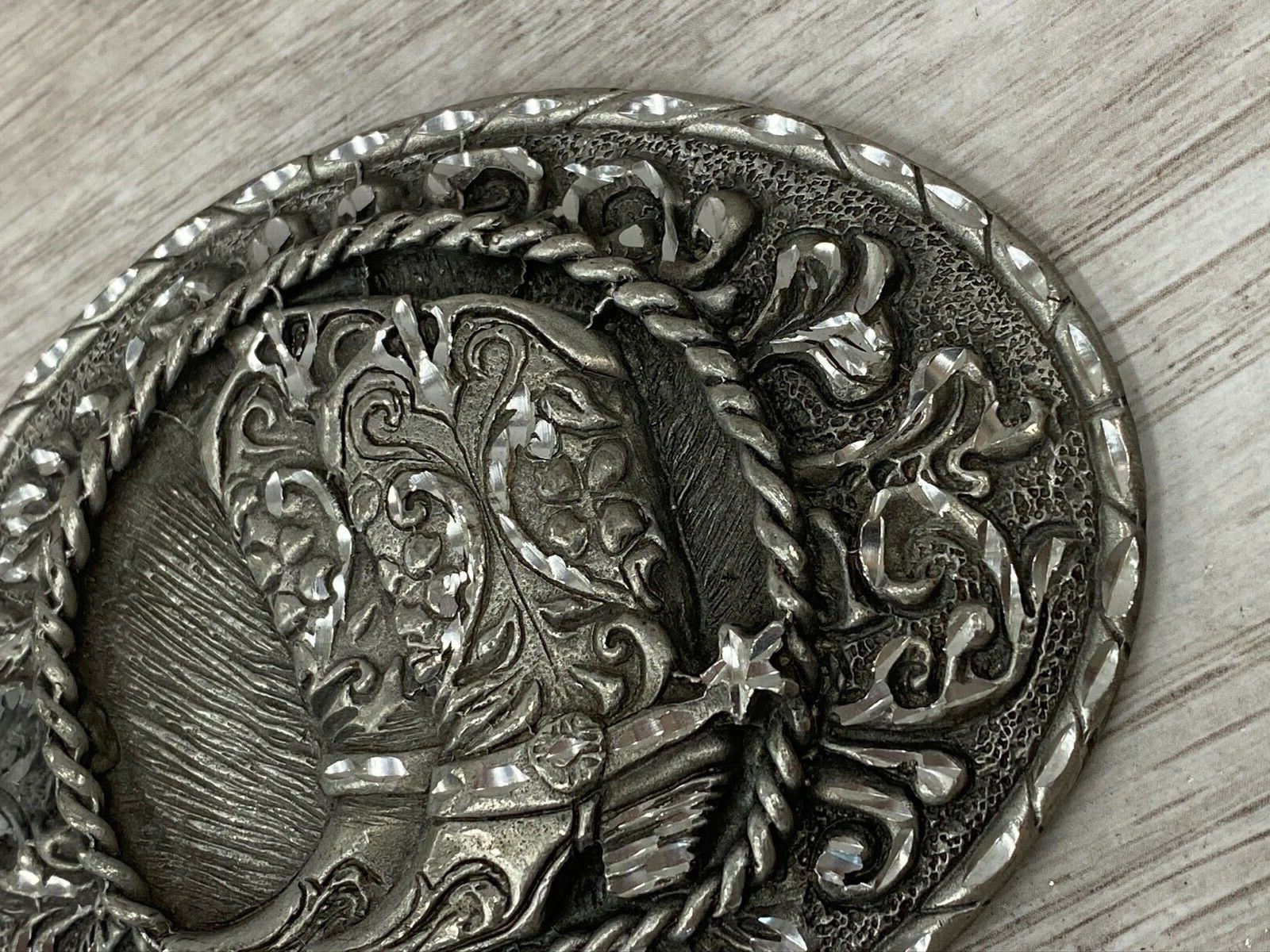 Vintage 1970s Solid Pewter Design Cowboy Cowgirl Western Boots Belt Buckle USA