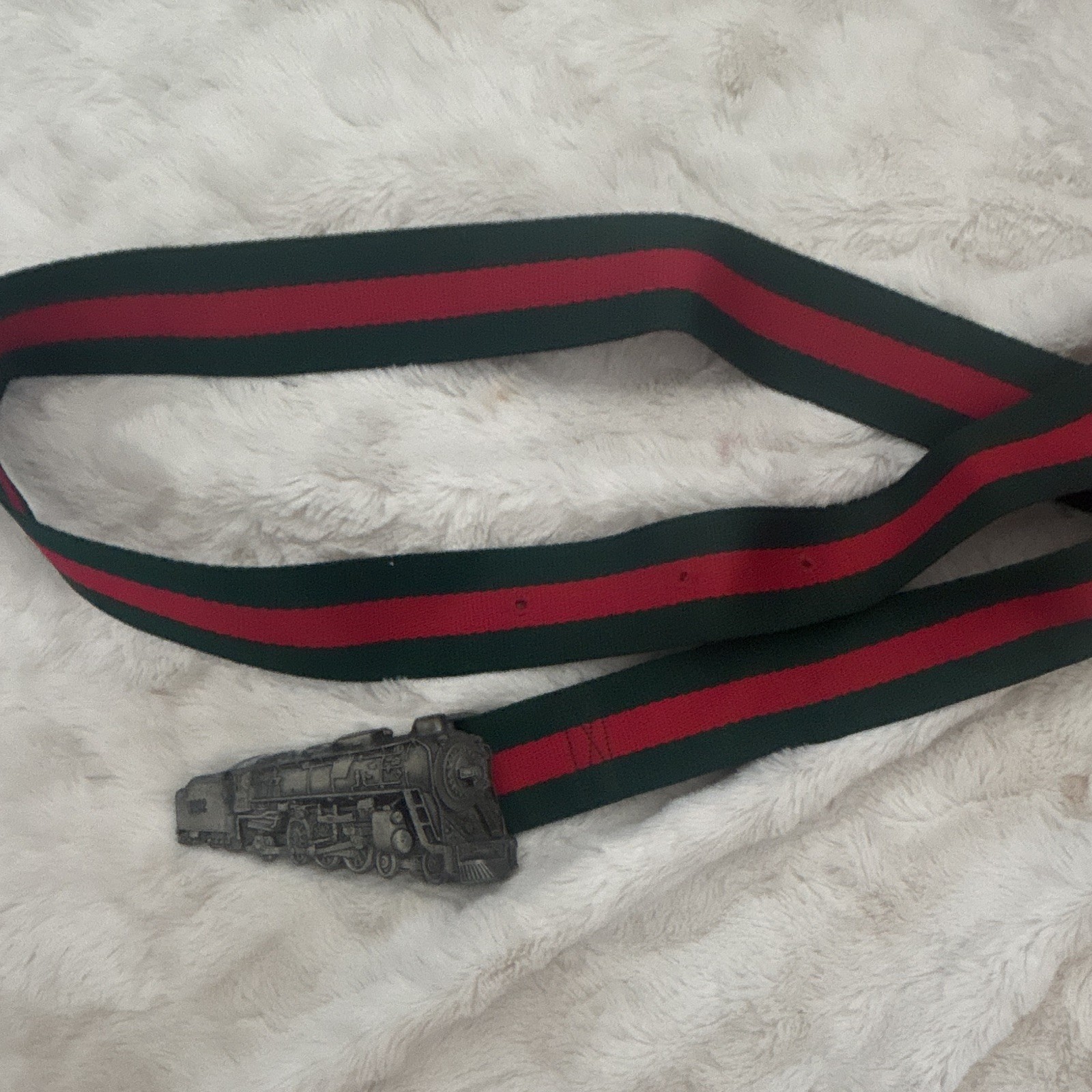 Train Locomotive Metal Belt Buckle Silver Red Green Striped Fits 1.5in