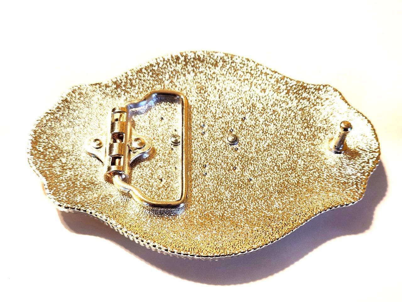 HORSE HEAD OVAL WESTERN 3-D ANIMAL FARM COWBOY GOLD BELT BUCKLE