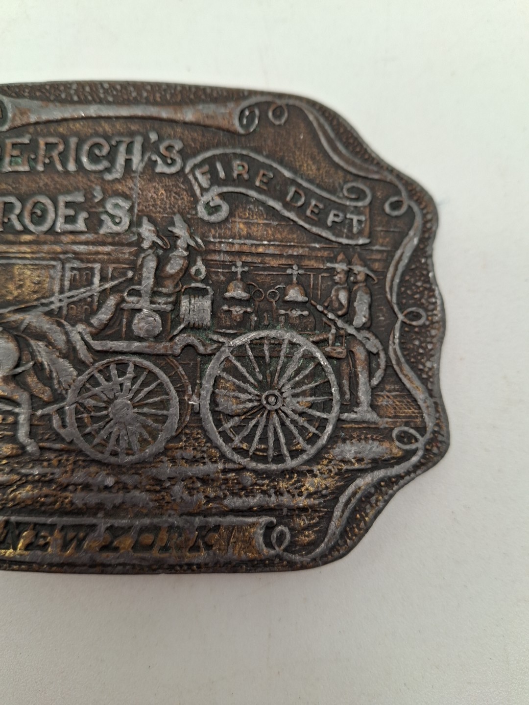 Americas Heroes New York Antiqued Fire Dept Brass 1.5&Prime; Belt Buckle Approx 4×3&Prime;