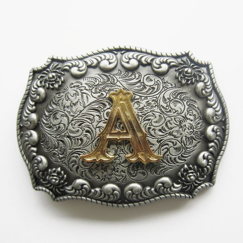 3-D INITIAL LETTER  » A  » RODEO COWBOY WESTERN BELT BUCKLE