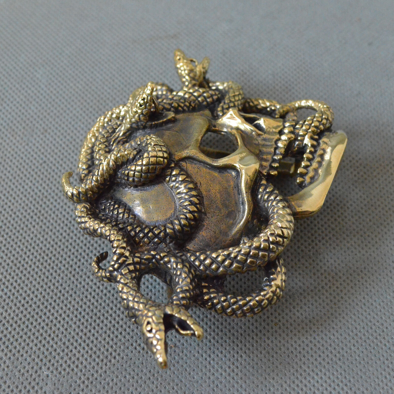 Casting Solid Brass Skull Snake Belt Buckle,Punk Skull Unique Men&rsquo;s Buckle, gift