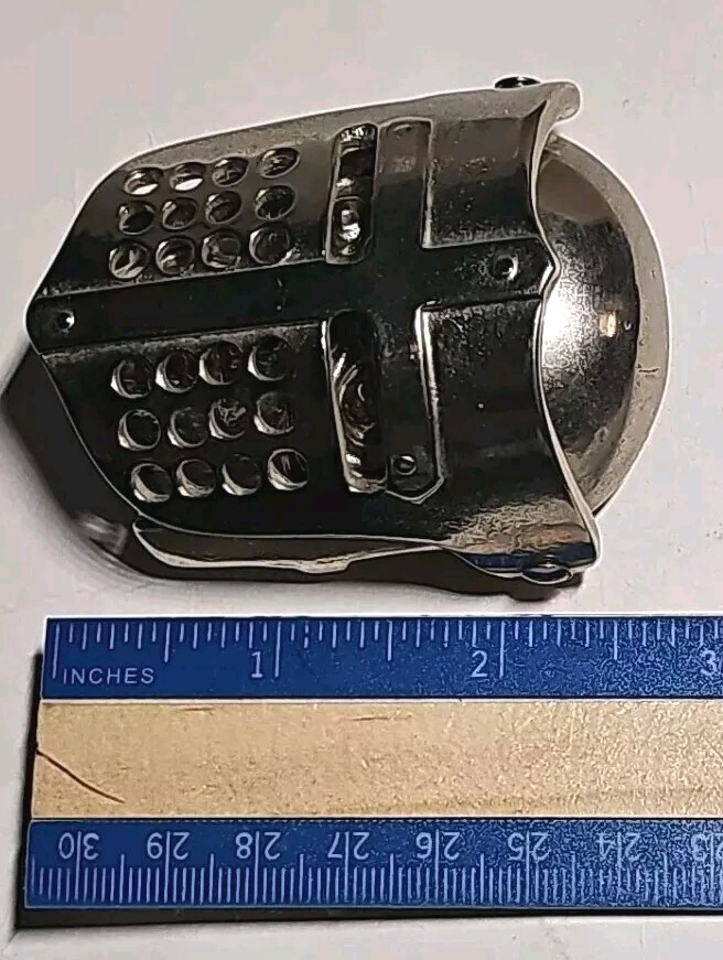 Vintage Knights Helmet & Skull BELT BUCKLE Medieval Armor Heavy Silver-Tone