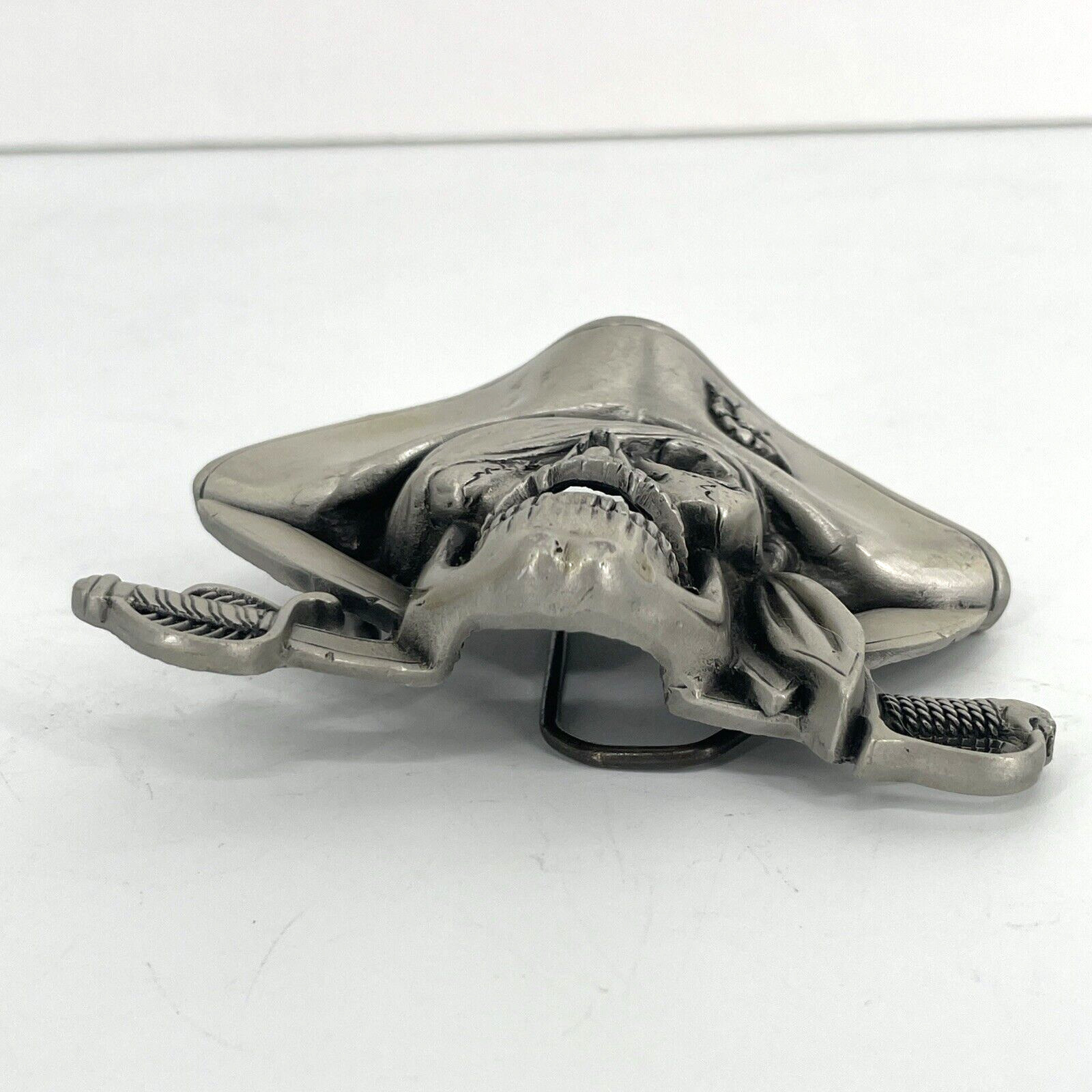 Pirate Jolly Roger Belt Buckle Solid Pewter Silver Tone Swashbuckler 4486 4&Prime;x3&Prime;
