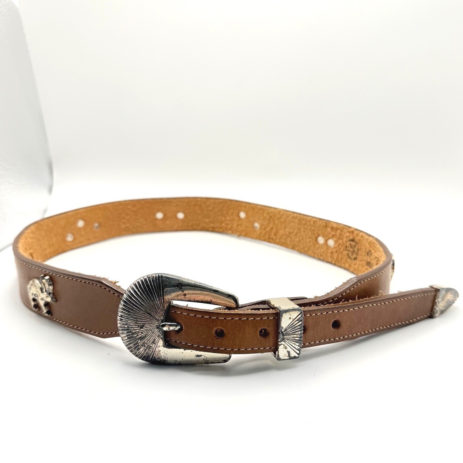Vintage Silver Creek Brown Western Belt Animal Conchos SZ 28 Men&rsquo;s USA Y2K