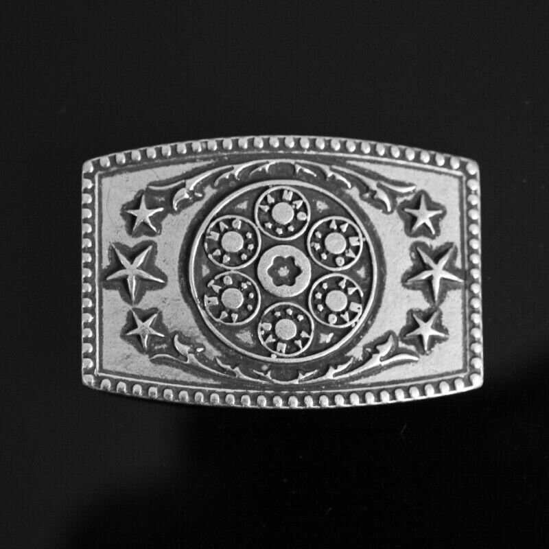 Rectangle Belt Buckle with Sun Moon Star Motif Antique Brass Decor