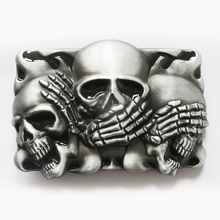 Vintage Style Black Enamel Flame Shy Skulls Tattoo Belt Buckle also Stock in US