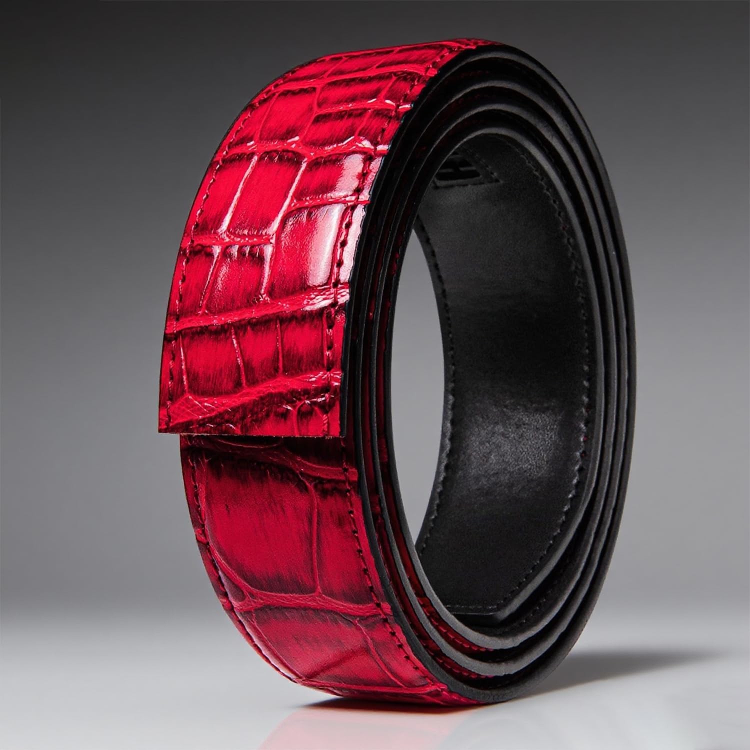 Barry.Wang Mens Belt Leather Ratchet belt size 43&Prime; (110cm), Red