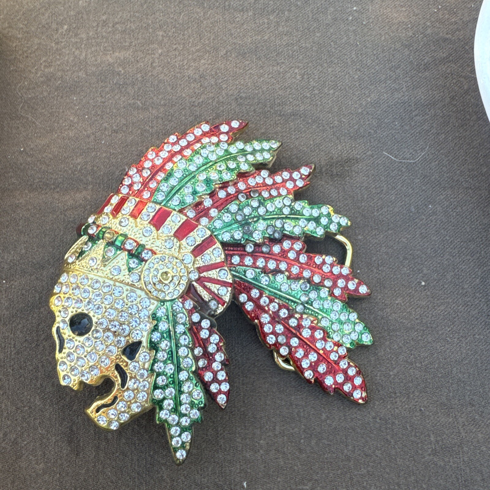 Indian Chief Head Skull Belt Buckle Western Cowboy Shiny multicolored rhinesto