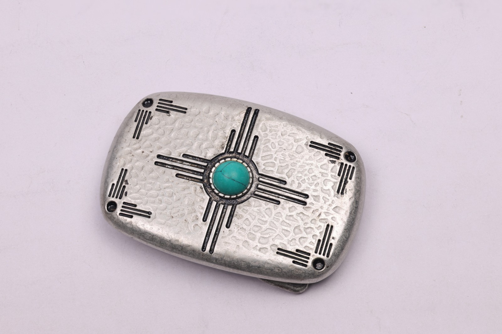 Western Belt Buckle With Handmade Leather Strap| Turquoise Buckle For Men