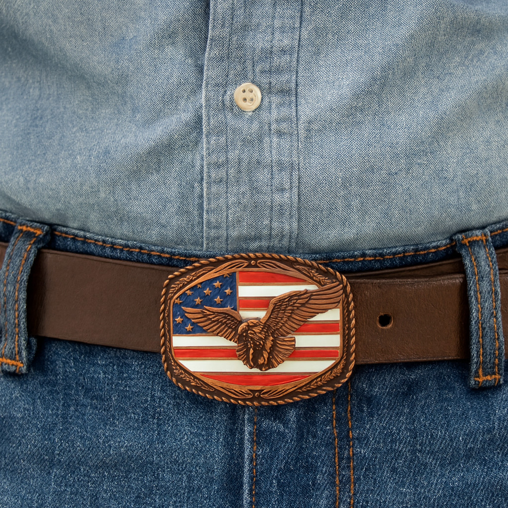 Western Edge Eagle American Flag Belt Buckle TBR-5003 Patriotic Copper Tone