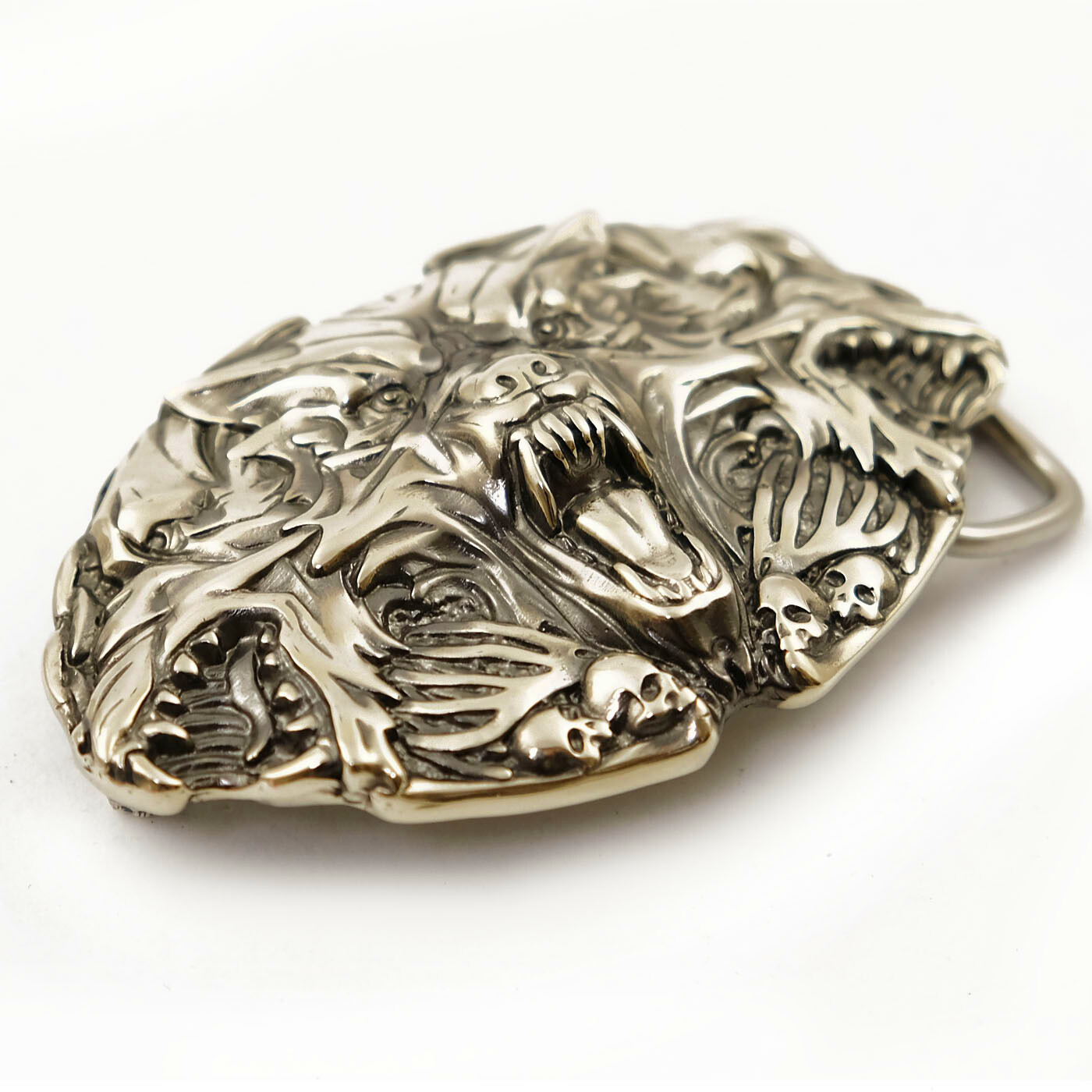 German silver belt buckle Cerberus, Animal buckle, Three headed dog, Hell dog