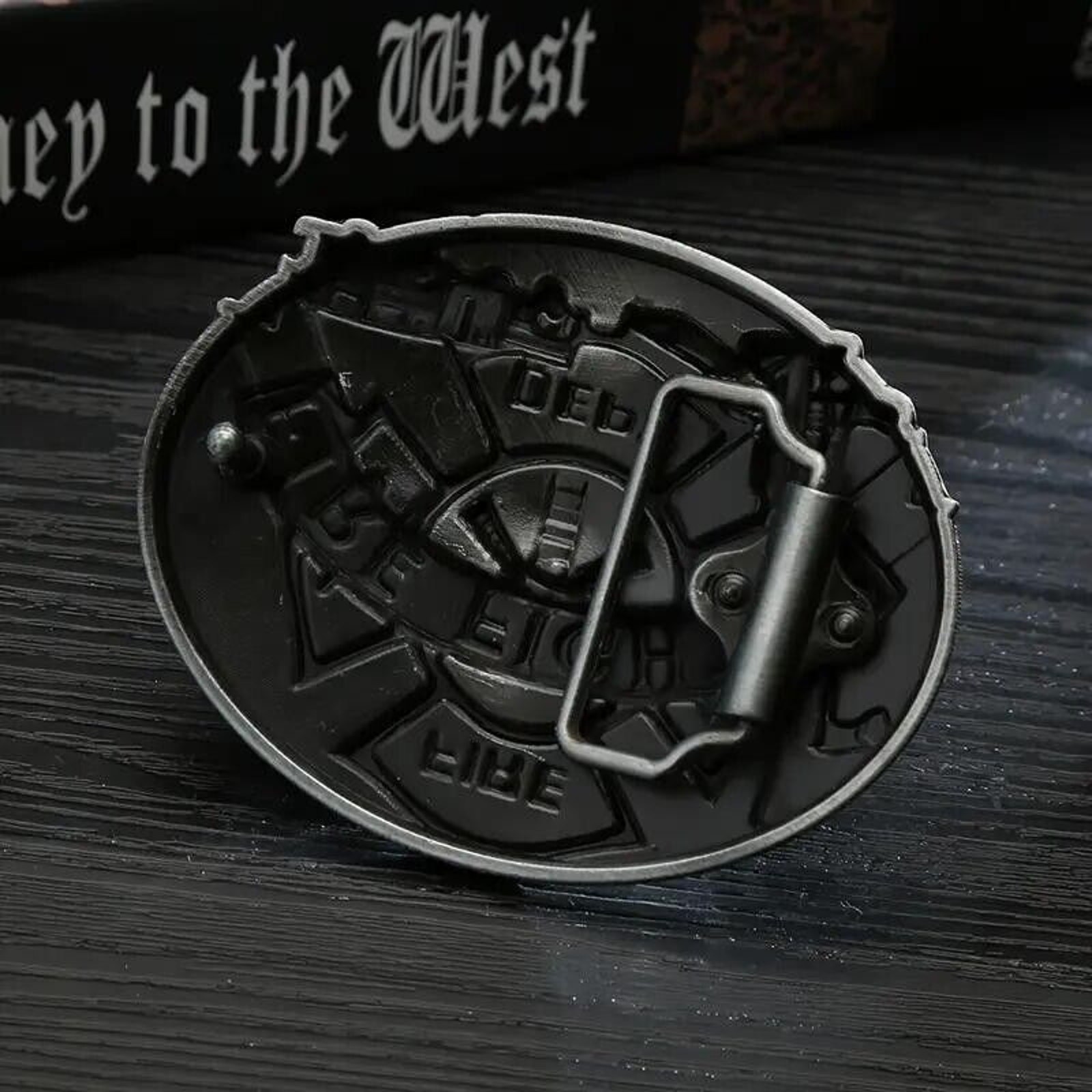 Fire Department Men&rsquo;s Cowboy Belt Buckle • Fireman • Fire Fighter • Red Enameled