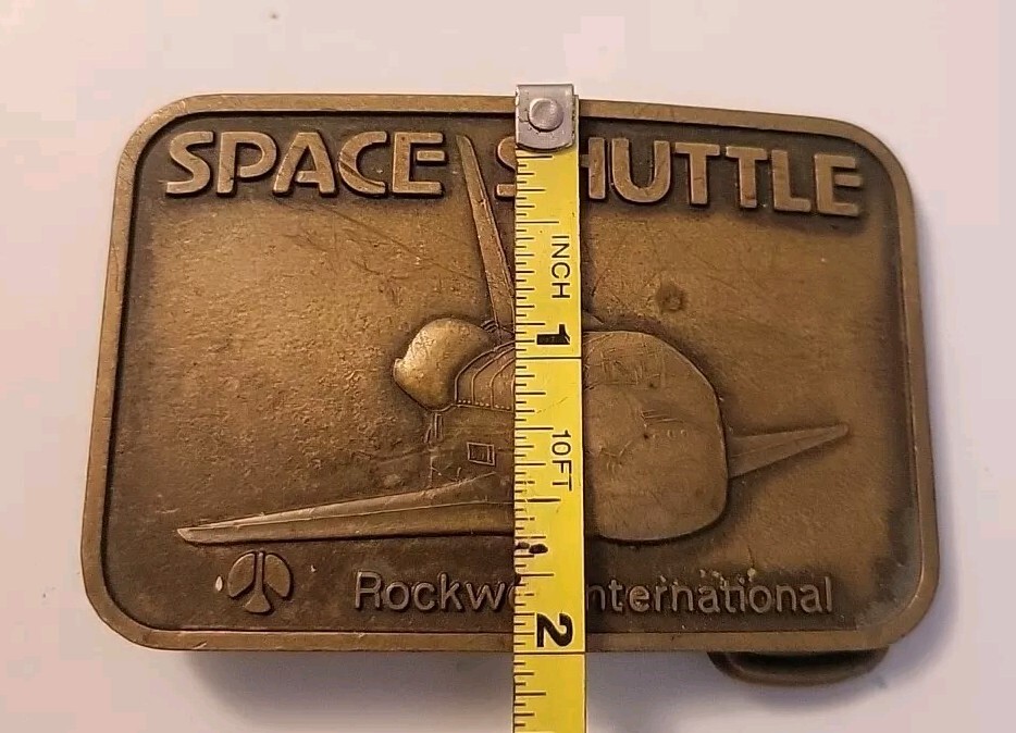 Vintage Space Shuttle Rockwell International Brass Belt Buckle