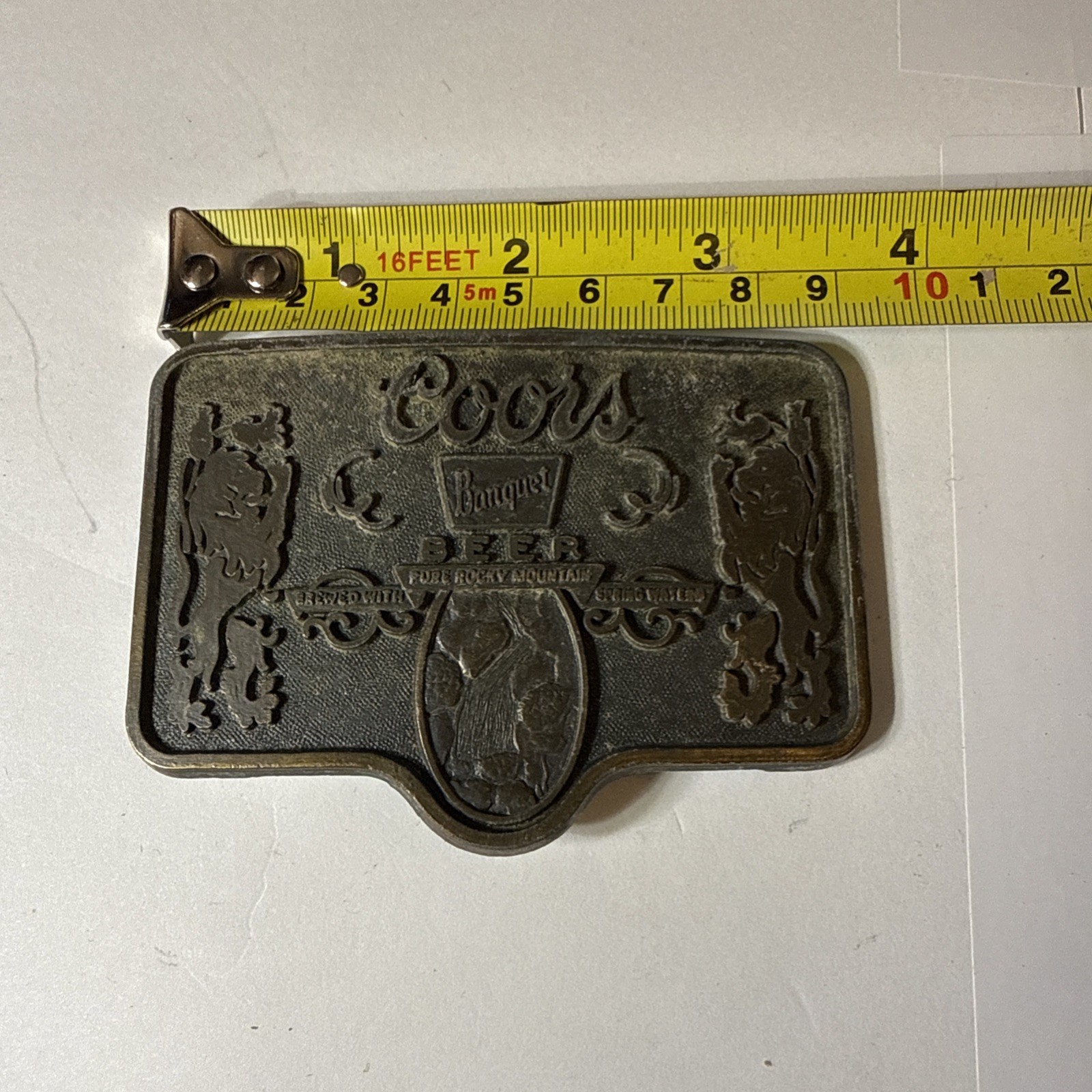 Vintage Coors Banquet Beer Belt Buckle Bottle Opener Made In USA 3.5” X 2.5”