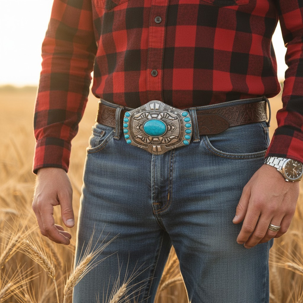 Men Women Silver Metal Buckle Western Fashion Turquoise Blue Beads Native Style