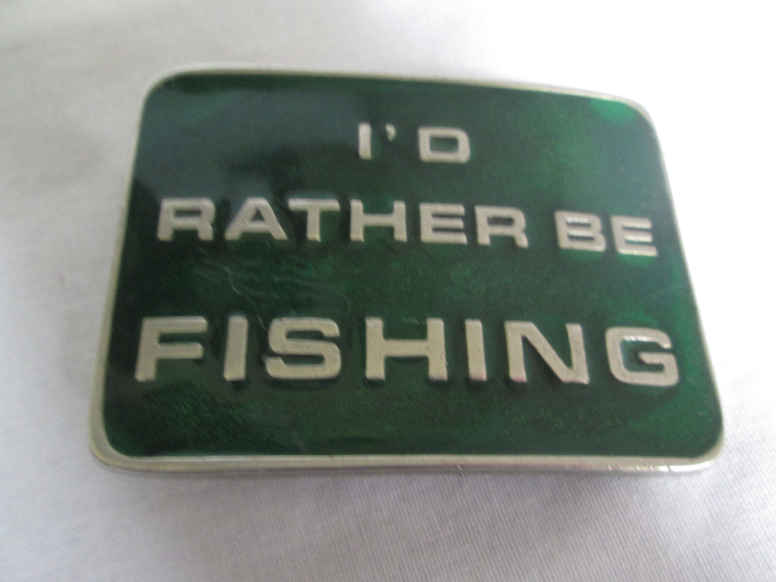 I&rsquo;d Rather Be Fishing – Green Enamel Belt Buckle