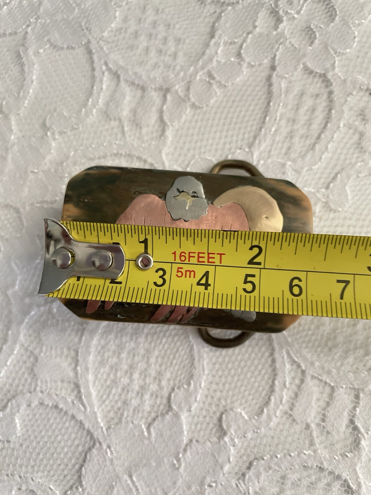 Vintage Handmade Mixed Metal Brass Copper Eagle Inlay Stone Belt Buckle Signed