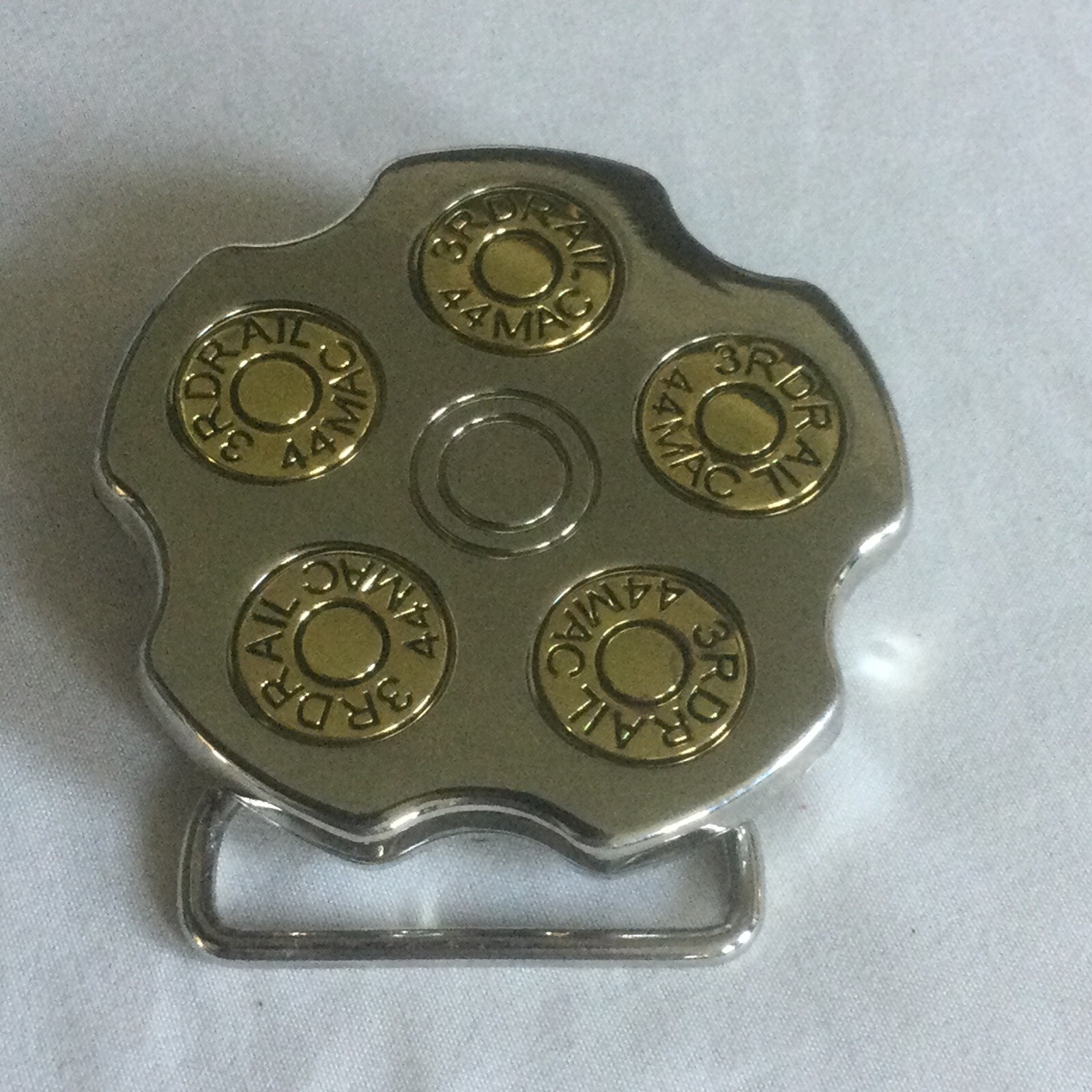 3RDRAIL Chrome Revolver Gun Barrel Novelty Belt Buckle 44 MAC Five Shot Bullet