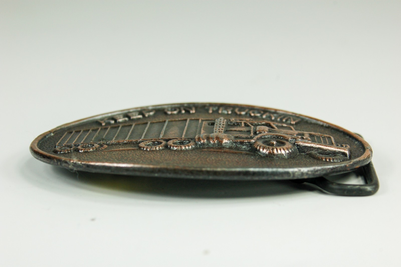 Keep on Trucking Tractor Trailer copper color western belt buckle