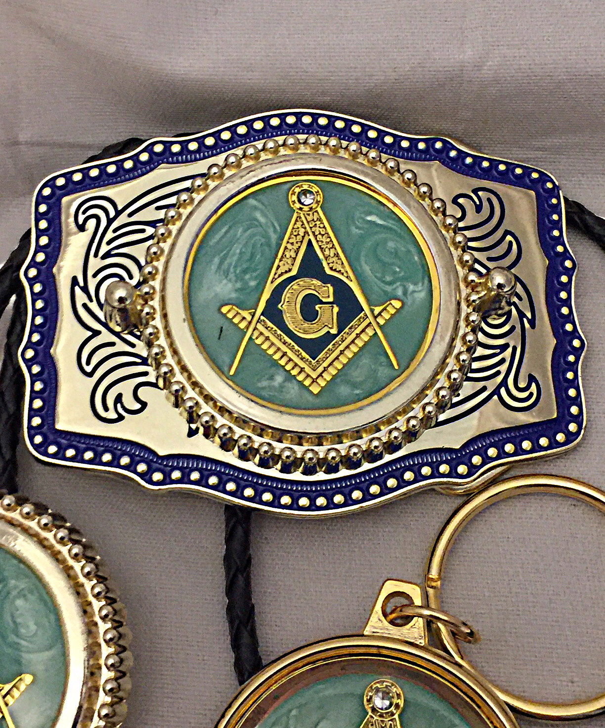 Masonic 3 piece set, belt buckle, bolo and money clip