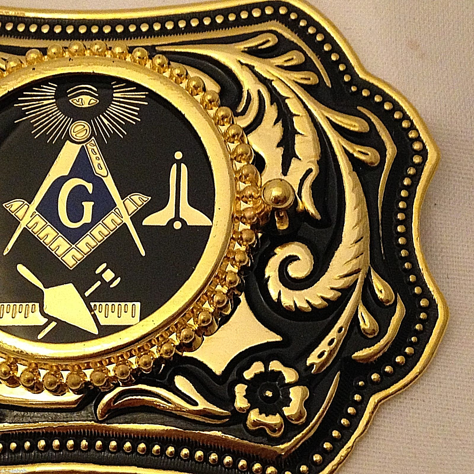 Masonic Symbols Belt Buckle Western Style Black and Gold