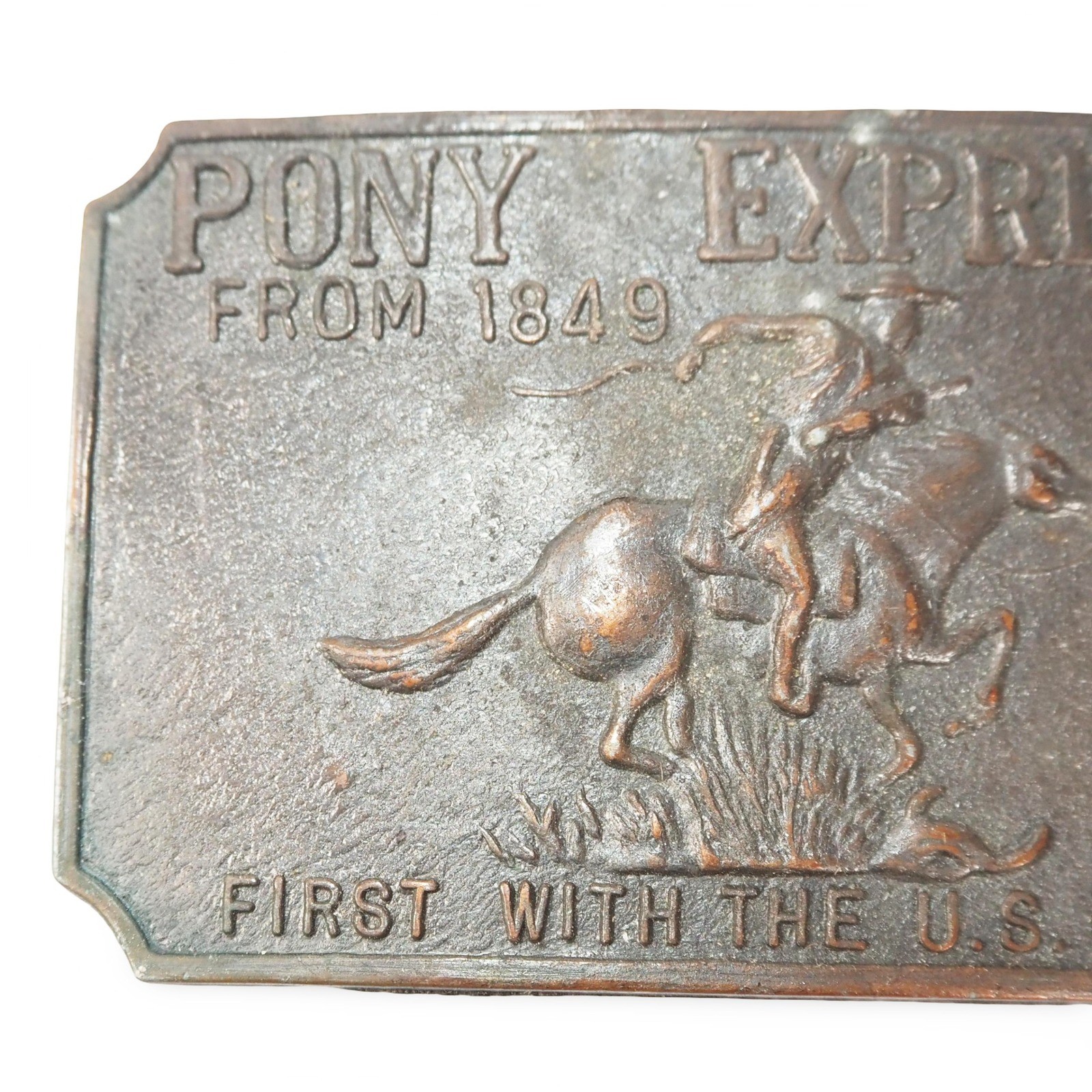 Vintage Pony Express From 1849 Belt Buckle Western Cowboy Horse US Mail Bronze