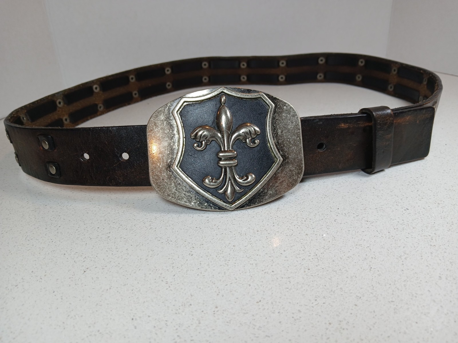 Fleur De Lis Iron Cross Belt Buckle Brushed Distress Metal With Levis BELT
