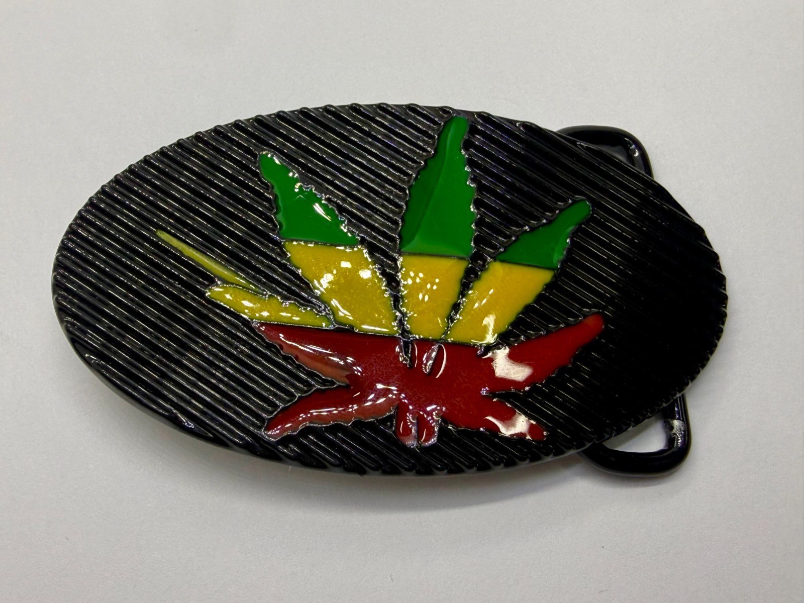 Marijuana Cannabis Pot Leaf Weed Enameled Rasta Belt Buckle New in open Box