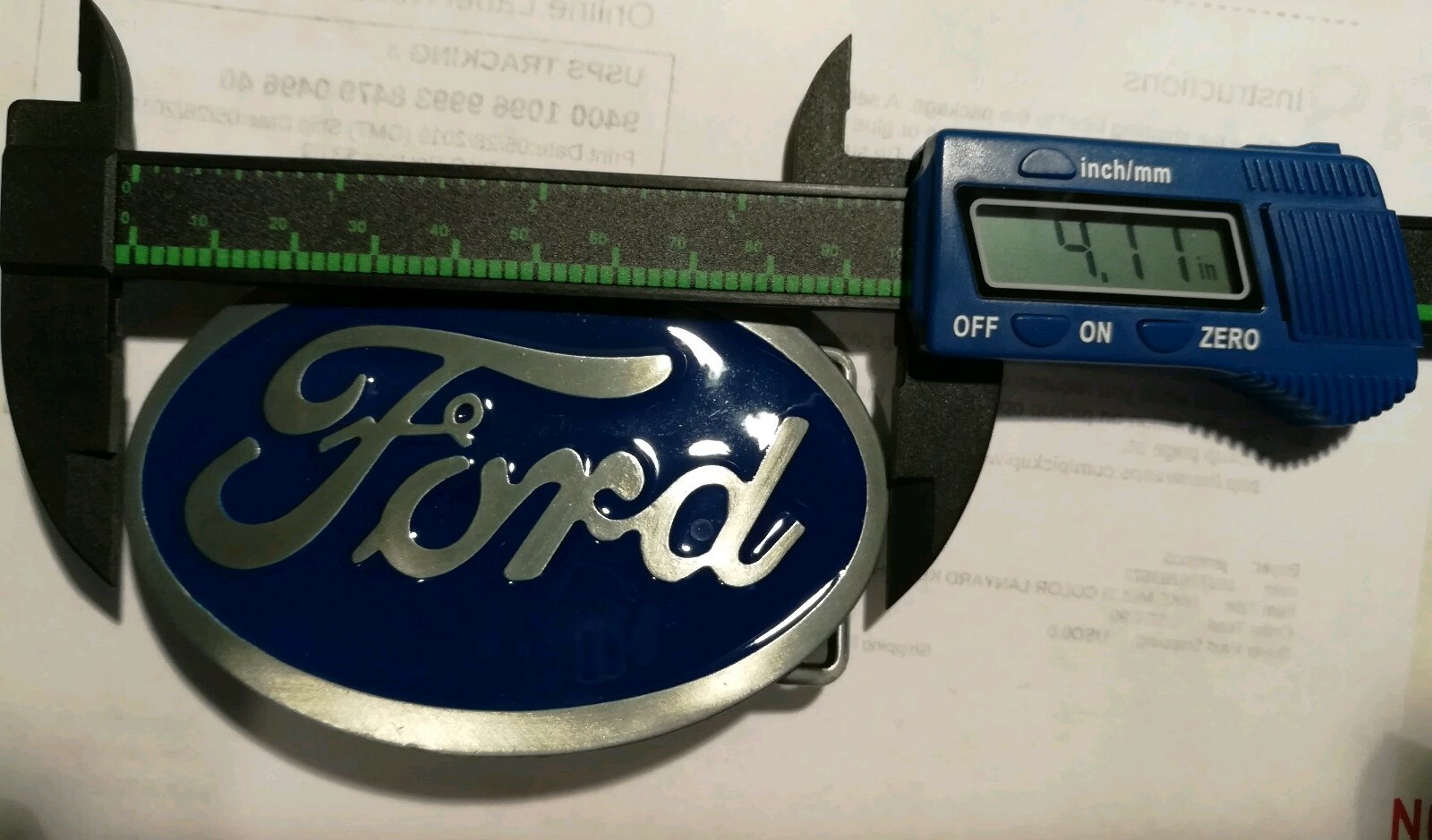 Ford Belt Buckle , Blue Enamel Fill Pewter Finish