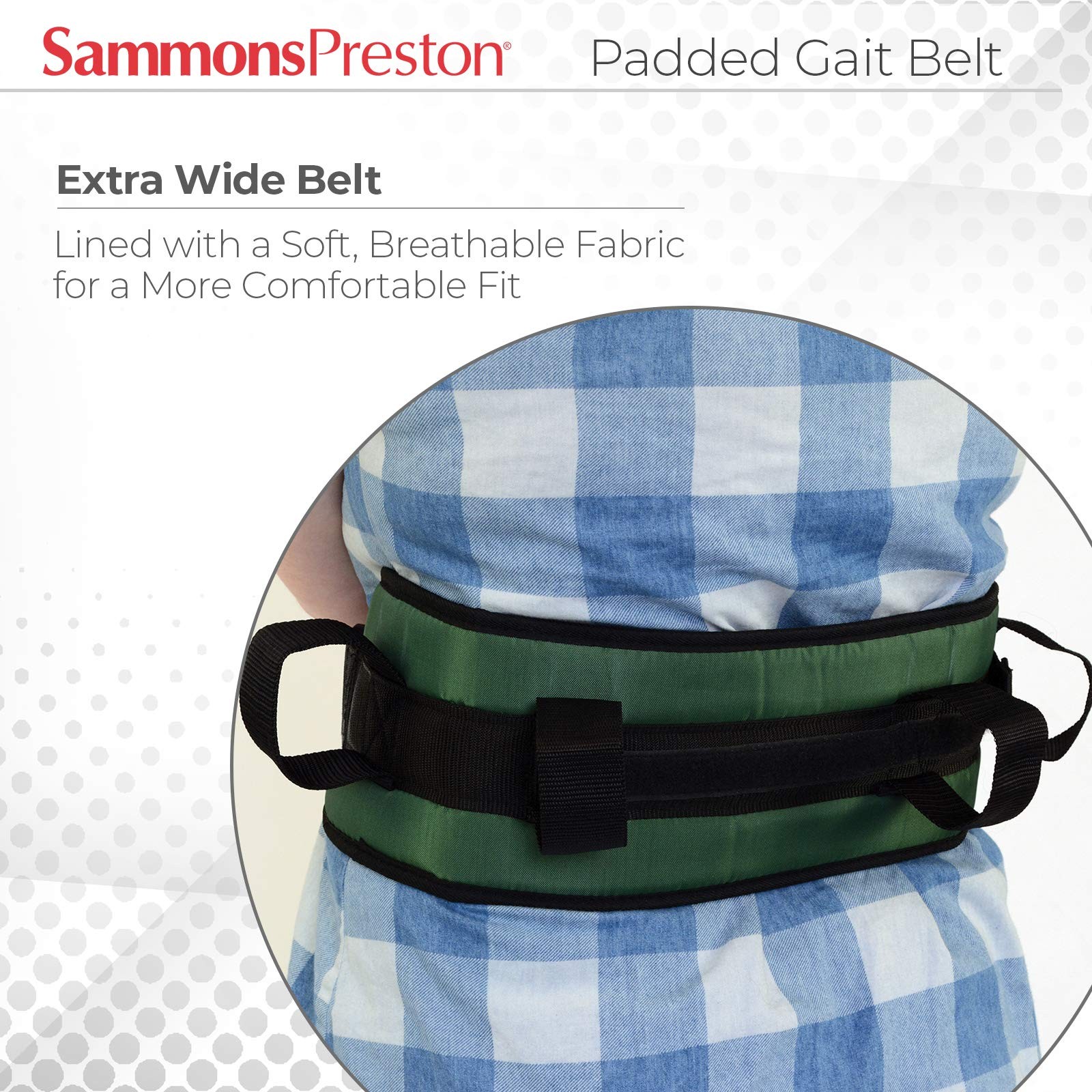 Sammons Preston Padded Gait Belt with Handles, 5.5&Prime; Wide Large – Black, Grey