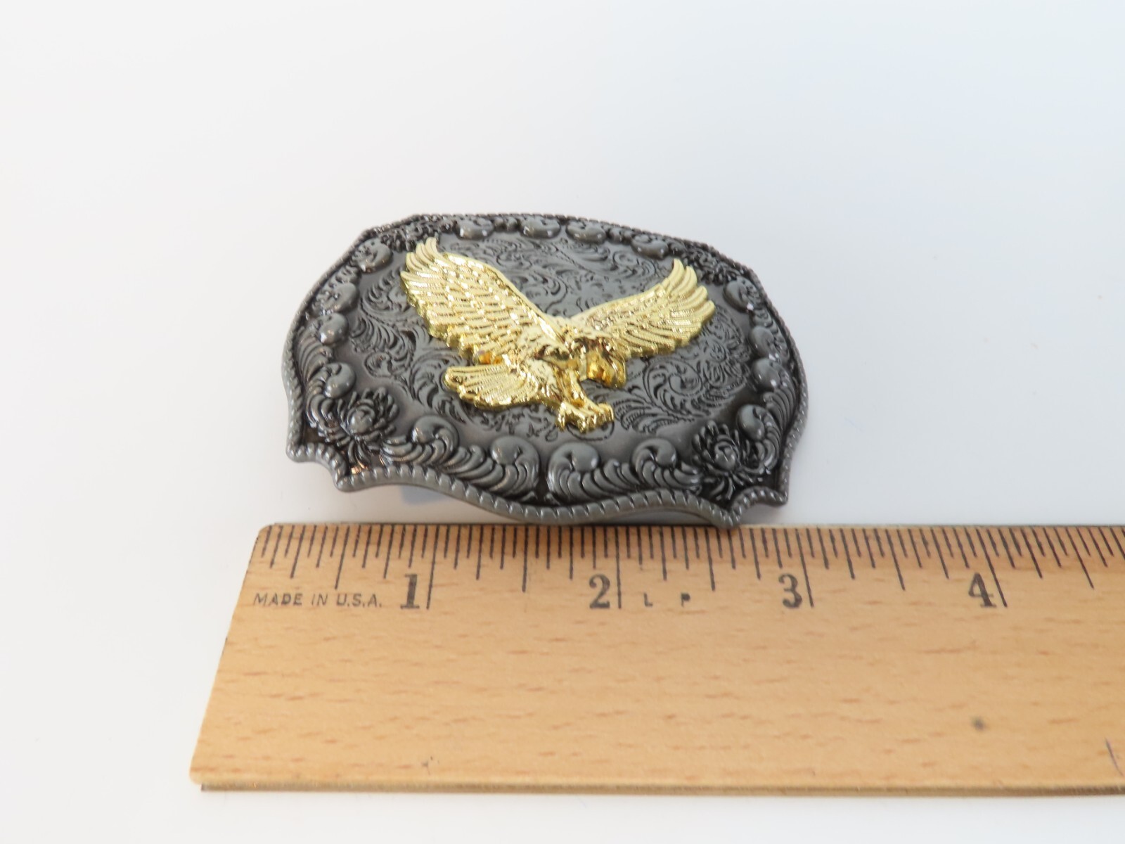 Western Eagle Cowboy Rodeo Style Belt Buckle Buck Pewter Tone w/ Gold Eagle NEW